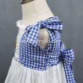 Hand-Embroidered Poplin Plaid Ruffled Lace for Girls